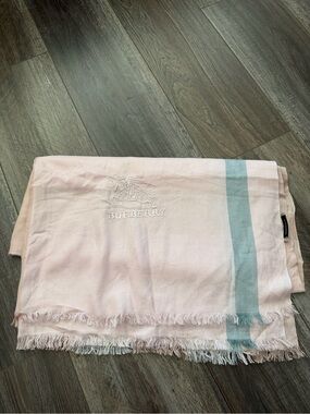 Burberry Light Pink Scarf with Pale Blue Stripe